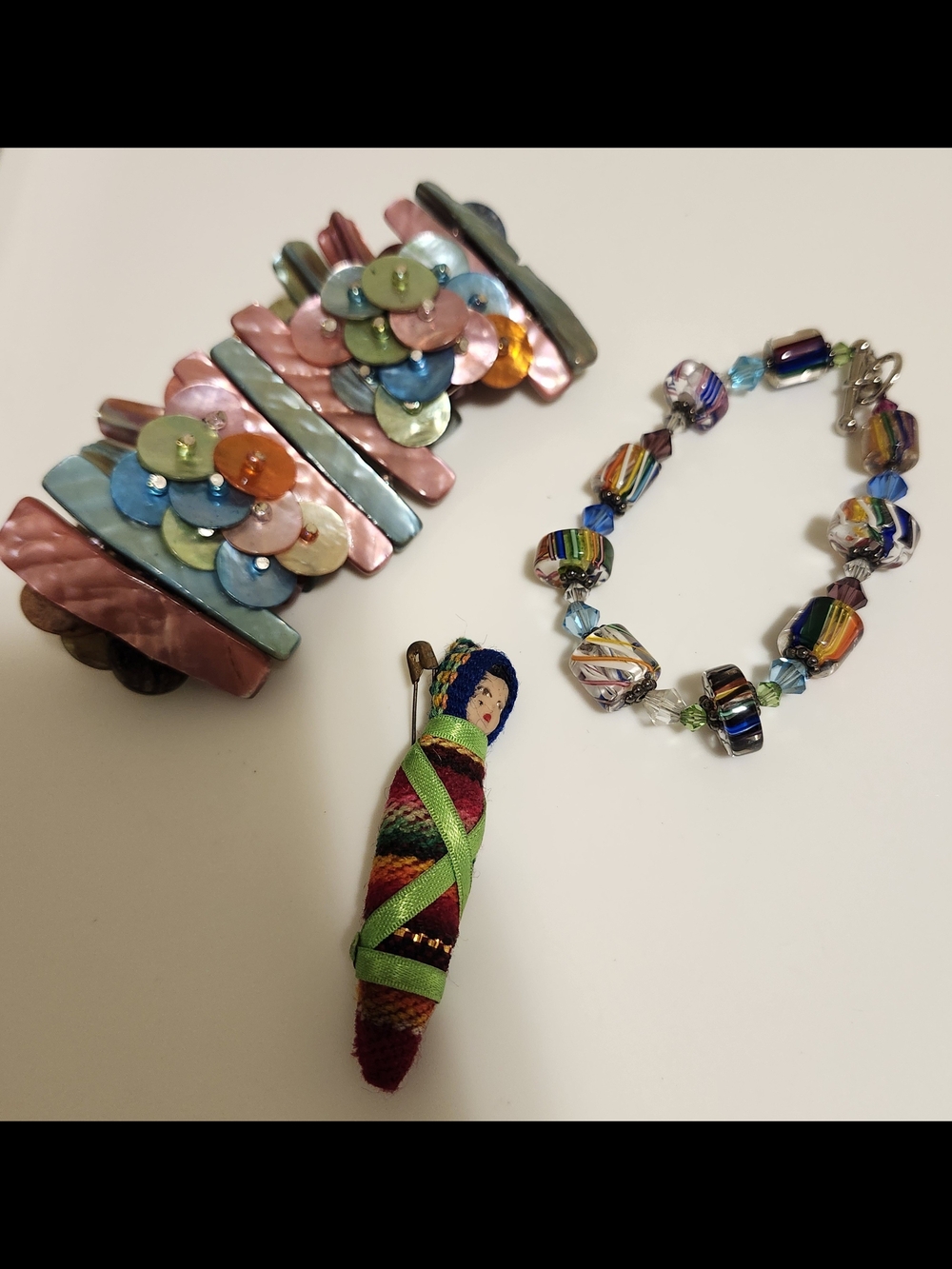 Colourful Vintage Jewelry Bundle - Fabric, Glass And Shell